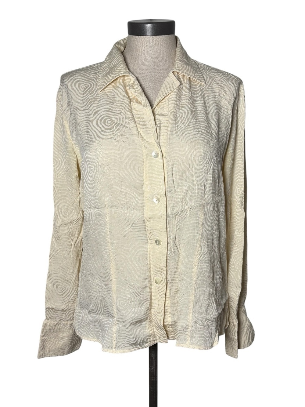 Zanella Italy Ivory Jacquard Button Up Blouse 14 Silk Look Career Luxe